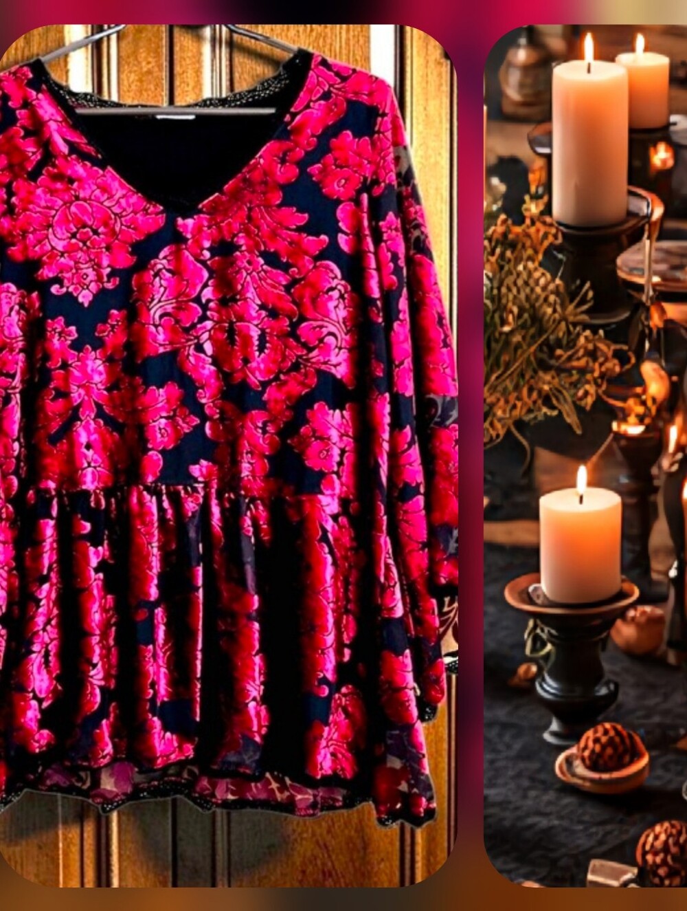 POL Burnout Velvet Tunic Top Red & Black Sz S Moody Romantic Bohemian Fairygoth